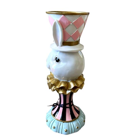 NEW Tophat & Tail Mad Hatter Easter Bunny Pillar Candle Holder Chic Spring Decor - Picture 15 of 16